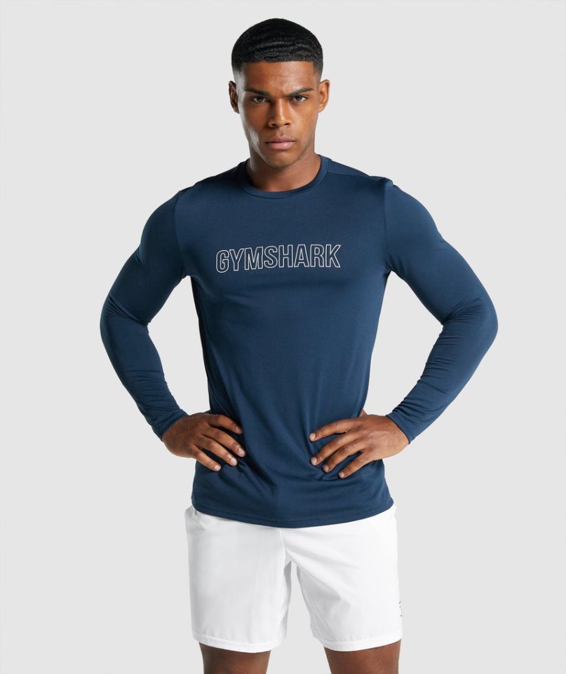 Men\'s Gymshark Arrival Long Sleeve Graphic T-Shirts Navy | CA 103A87